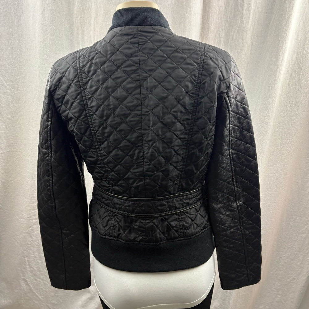 Teenflo Jacket Womens Black Quilted Zip Up With Faux Leather Arms 8 - Picture 2 of 9
